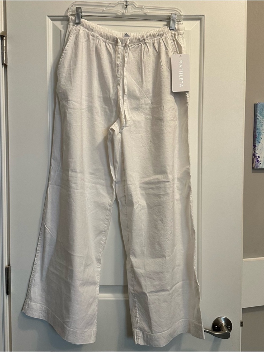 Athleta White Wide-Leg Linen-Blend Drawstring Pants